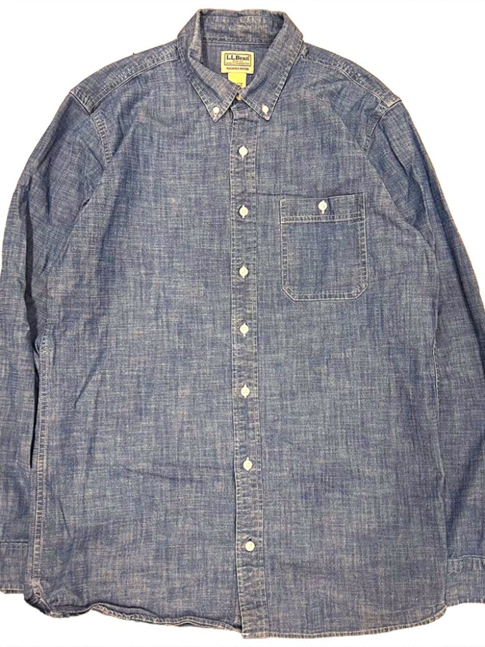 LL Bean Mens Medium Tall Chambray Denim Shirt Button Down Workwear Blue 520218
